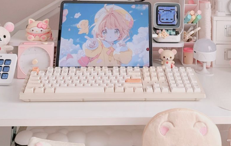 파스텔 감성 아늑한 데스크, 키크론 K10 PRO MAX 레트로 파스텔