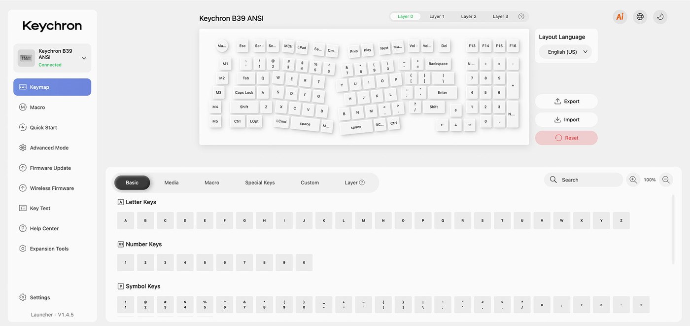 Keychron Launcher 키맵 설정 화면