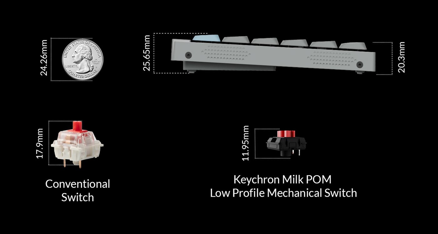 Keychron Milk POM 로우 프로파일 스위치 높이 비교 — 11.95mm vs 17.9mm